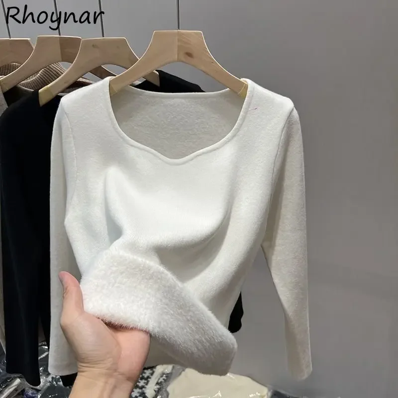 

Women Pullovers Thicken Sweater Warm Winter Minimalist Pure Square Collar Basic Classic All-match Ladies Clothes Kpop Stylish