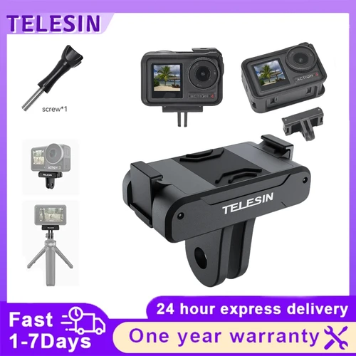 TELESIN-Adaptador magnético de dos garras, accesorios de Cámara de Acción para DJI OSMO Action 3 4 5 Pro, accesorios adaptadores, hebilla de Metal