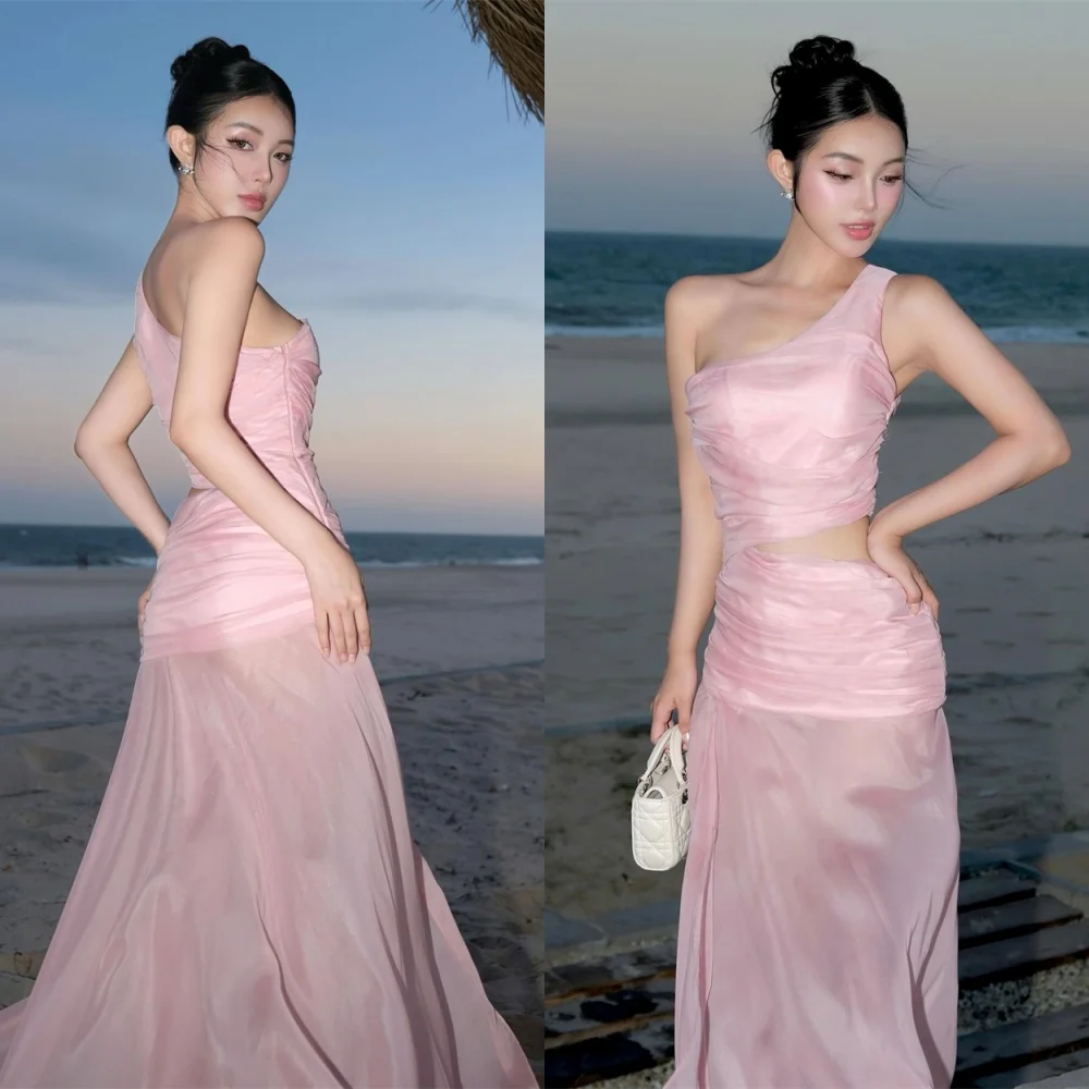 Vestido de noche de Organza rosa Simple personalizado, vestidos modernos sin mangas con un hombro para fiesta de bienvenida, vestidos para ocasiones especiales de moda