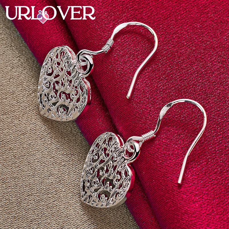 

URLOVER 925 Sterling Silver Earring For Woman Heart Card Drop Earrings Lady Party Birthday Wedding Fashion Charm Jewelry Gift