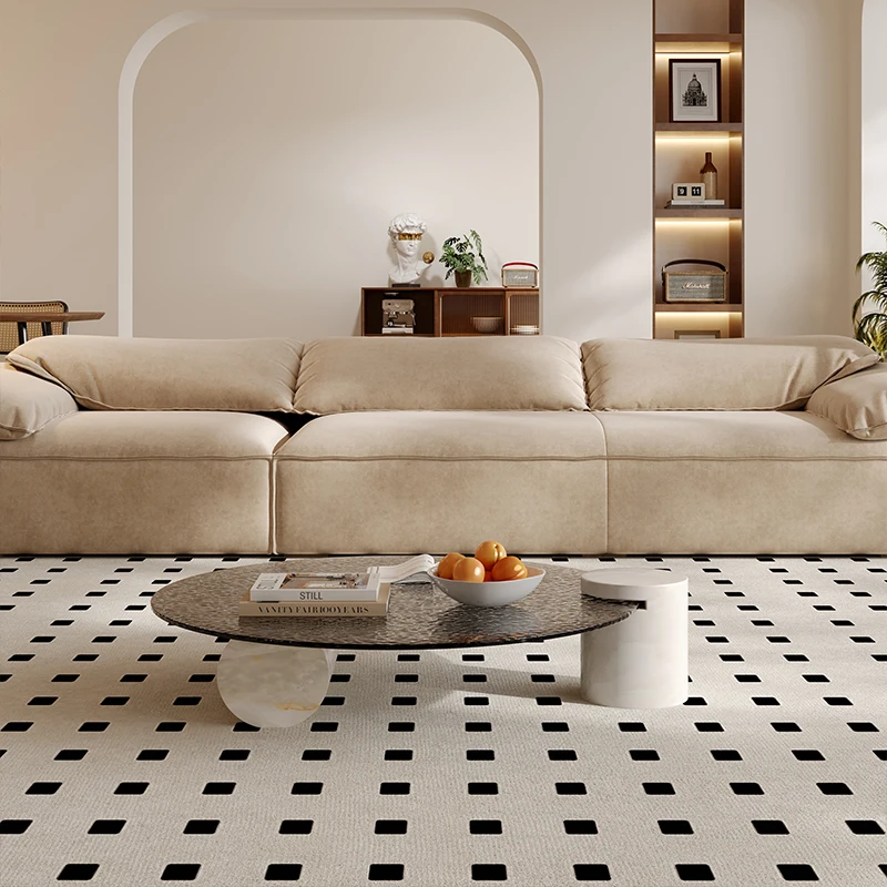 Gray water ripple tempered glass with natural marble texture, modern light luxury style cylindrical coffee table