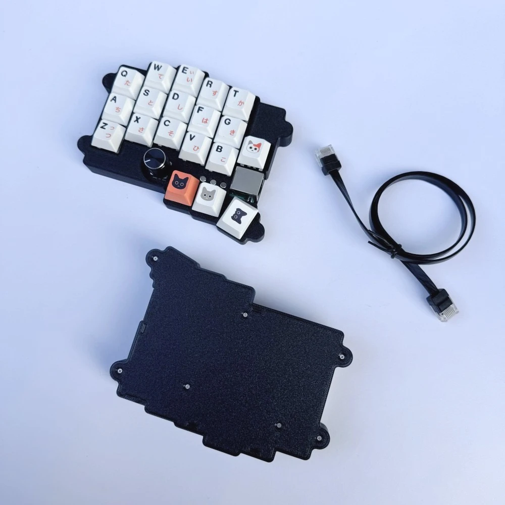Mini 3x5 Keenorad Split Keyboard Kit 38keys Custom Wired QMK Vial Hot Swap Knob Mechanical Keyboard Ethernet Cable Cat Keycaps