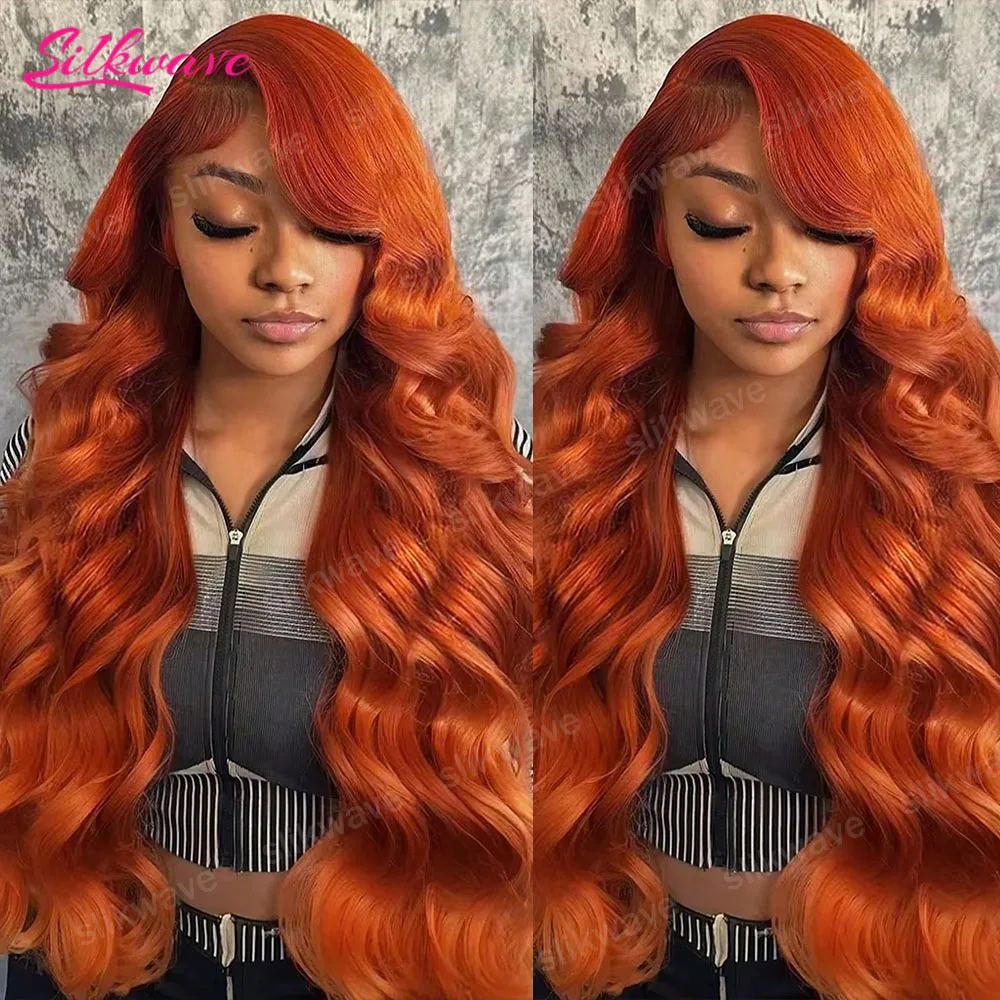 

Парик из натуральных волос Slikwave 200 Density Ginger Orange 350 Body Wave, 30 дюймов, 13x6 HD, прозрачный кружевной фронтальный парик для женщин, бразильские волосы