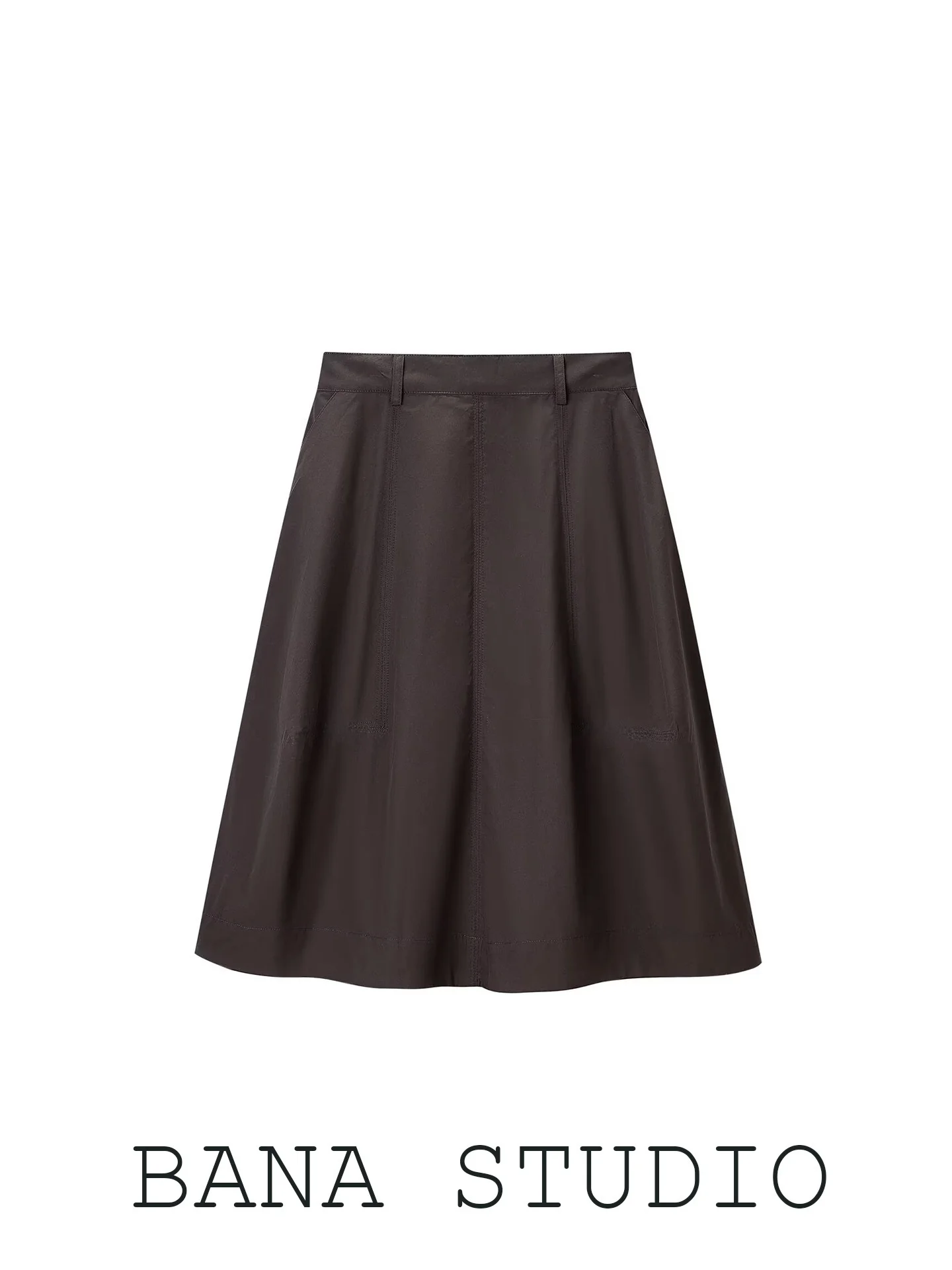 BANA Brown Balloon Flower Bud Midi Skirt Women's Summer 2026 New Simple Style City Commuting Casual High Waist A-Line Skirt