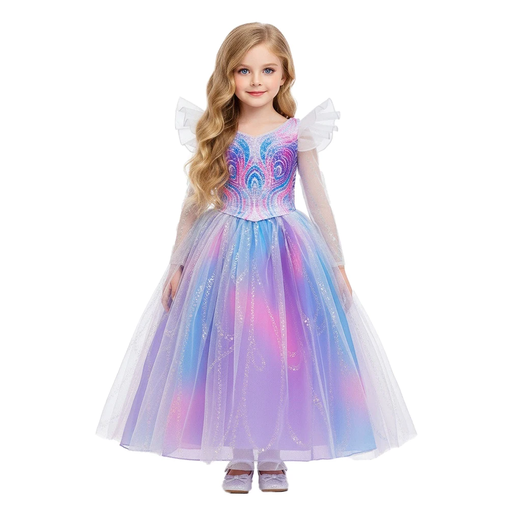 

Witch Princess Glinda Dress Tulle Long-Sleeve Purple Dresses Beautiful Girl Birthday Party Costume Character Roleplay Tutu Dress