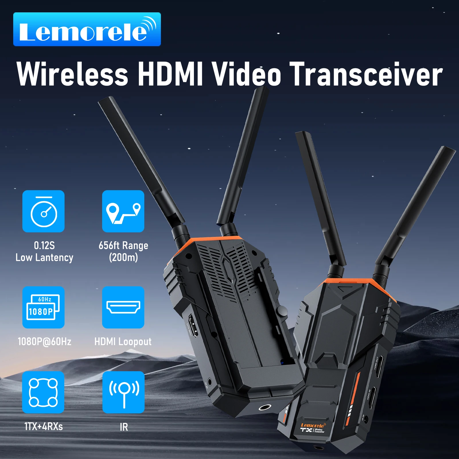 Lemorele Wireless HDMI Transmitter Receiver Kit 200M 5.8Ghz Image Video Transceiver For Camera Laptop Live Streaming PC to TV