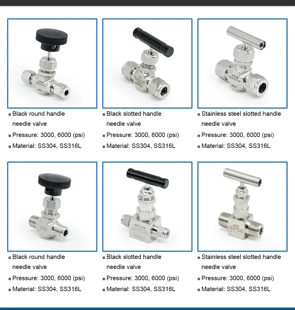 High Pressure 6000PSI Stainless Steel Needle Valve 2Way Adjustable Flow For Gas Compression Connection