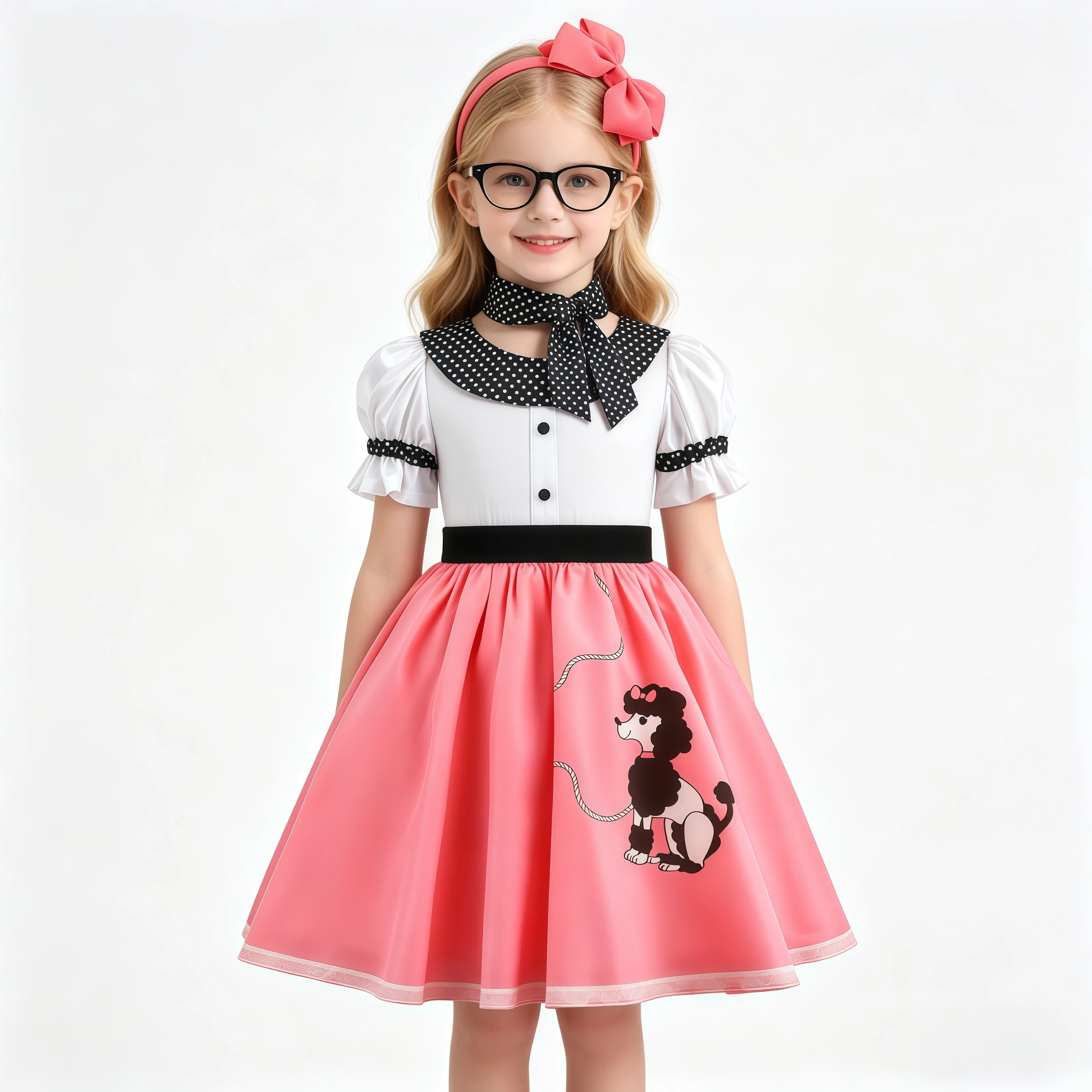 Children Girls 50s Costume 1950s Pink Poodle Cutie Dress Set For Kids Halloween Birthday Themed Party Carnival Fantasy Dress Up