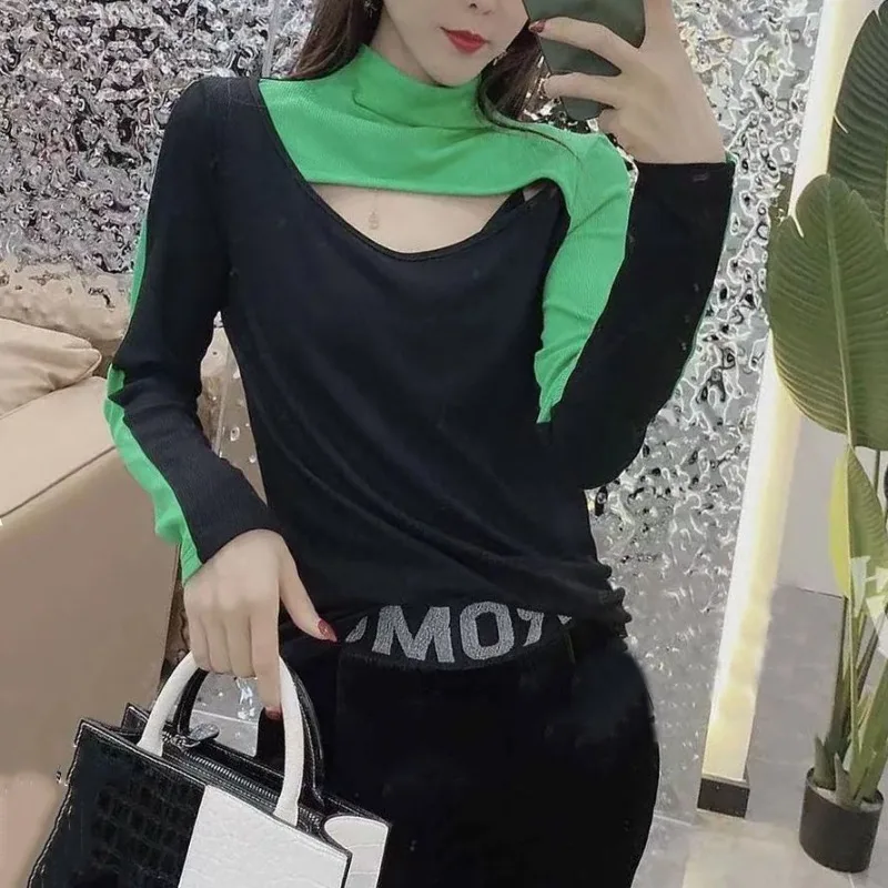 Top Female Autumn Winter Turtleneck Women\'s Long Sleeve T-shirt Slim Goth 90s Vintage Cheap Clothing Sales Clothes Aesthetic Tee