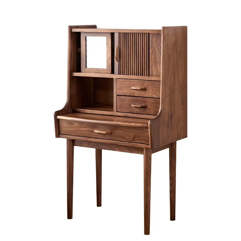 Modern Black Walnut and Cherry Solid Wood Multifunctional Bedroom Dresser and Dresser