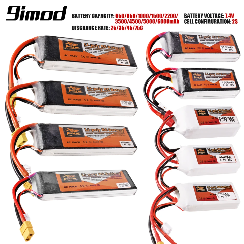 9IMOD 2S RC Lipo Battery 7.4V 650-6000mAh 25C-75C with XT30 XT60 T Plug JST Connector for RC Car Boat FPV Drone Quadcopter