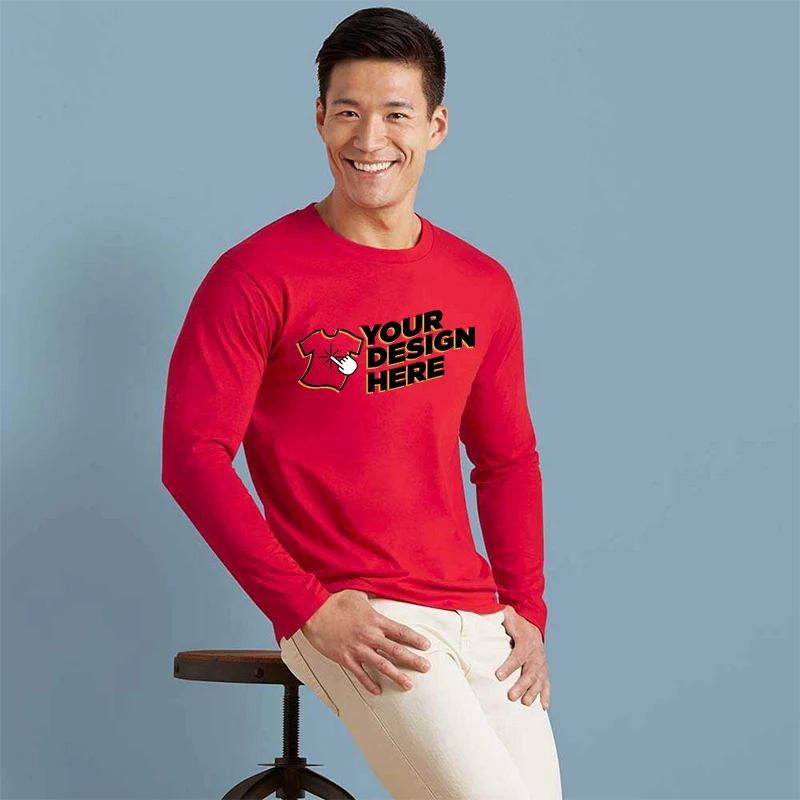 Customizable Classic Men's Long Sleeve T-Shirt 180gsm Photo Text Logo Print Personalized Top for Men
