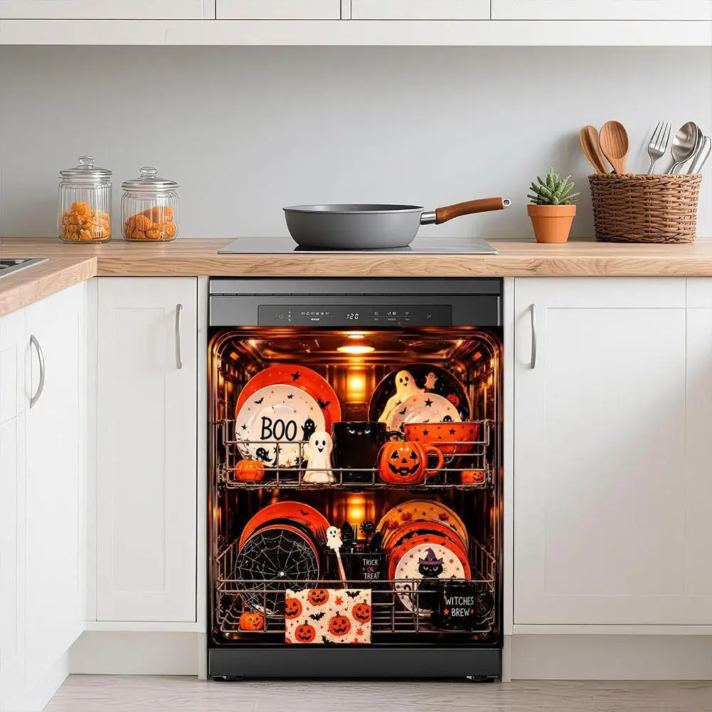 Halloween Dishwasher Magnetic Cover Full Magnet Waterproof Kitchen Appliance Protector for Refrigerator Washing Machine