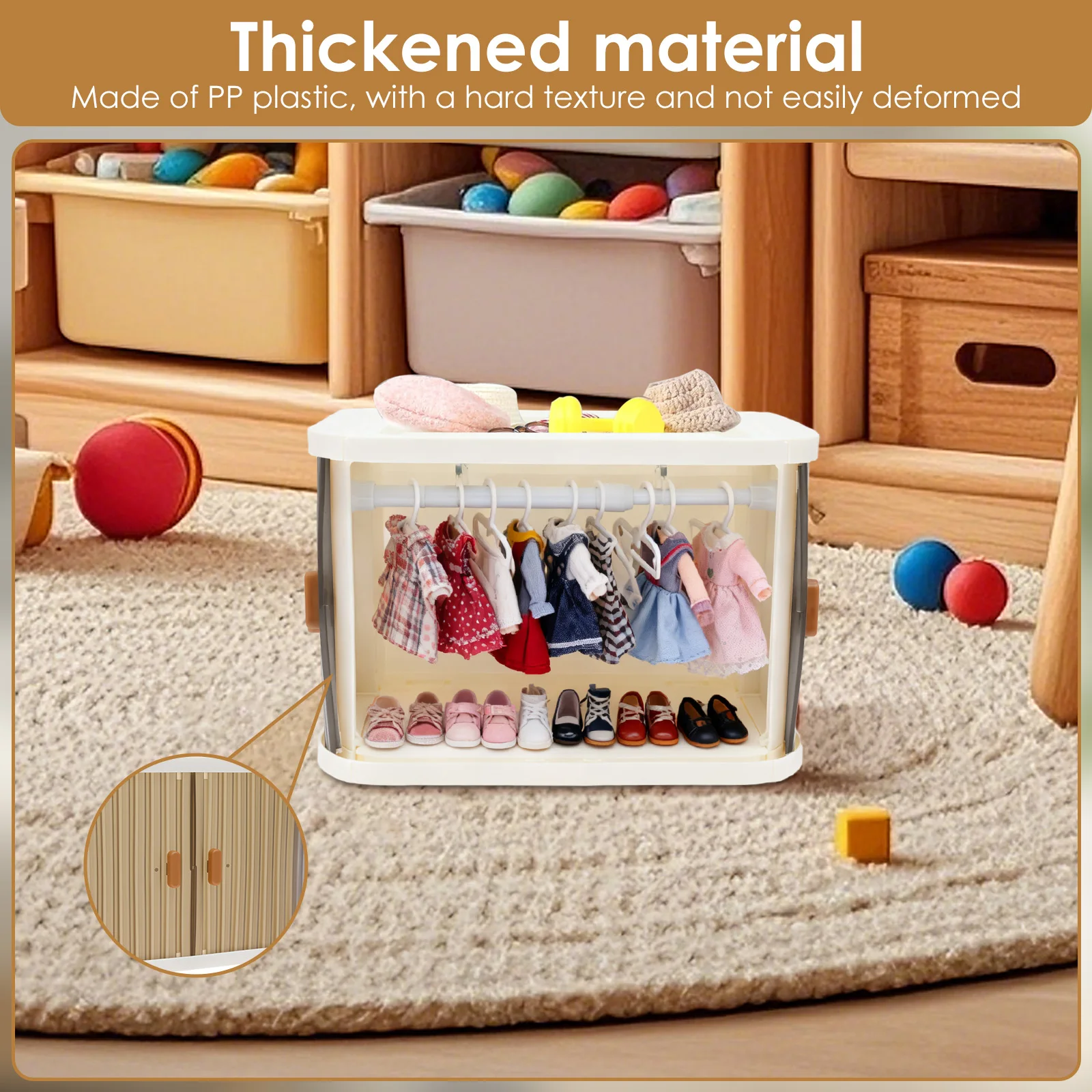 人形服クローゼット 折りたたみ式ワードローブ ハンガー10本、フック2個、伸縮ロッド1本付き プレイセット 人形アクセサリー ファッションおもちゃ ギフト