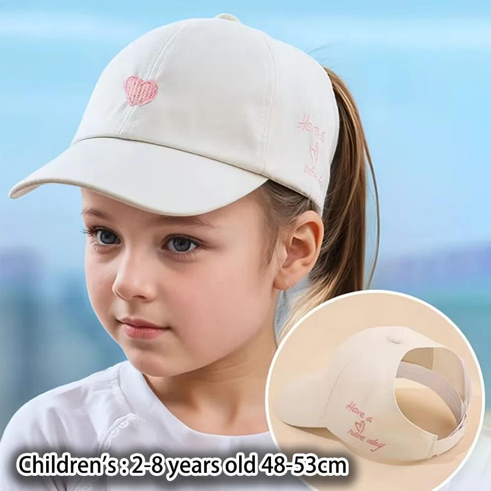 Heart-embroidered Baseball Cap for Girls Breathable Cute Children's Baseball Hat UV Protection Sun Protection Tool