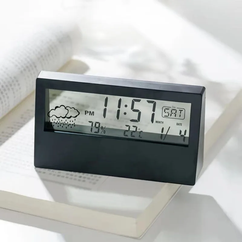 LED Digital Alarm Clock Large Screen Temperature Humidity Monitor Date Display Smart Desk Clock Bedroom Home Office Kids Gift