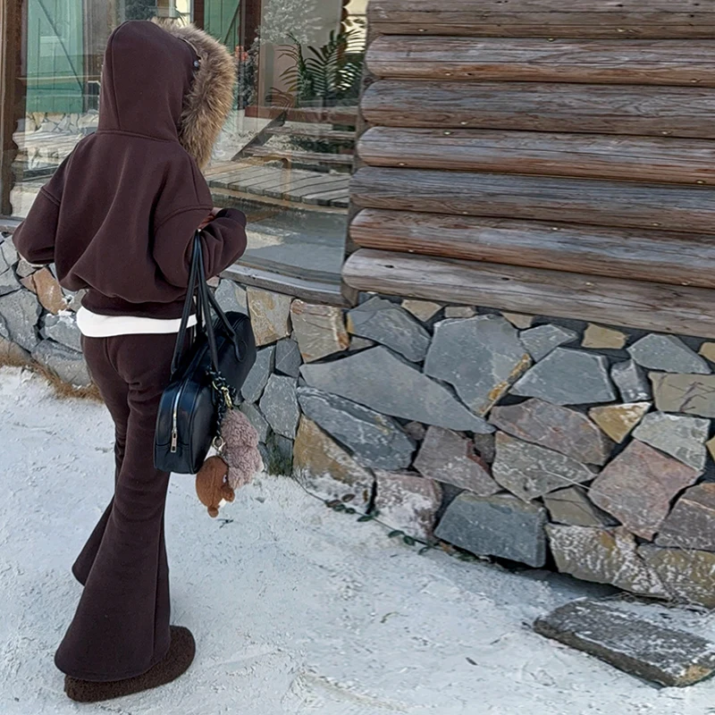 2025 Autumn and Winter New Y2K Zipper Thick Sweatshirt Jacket +Bell Pants Top Hat Simple Daily Versatile Casual Fashion 4-14Y