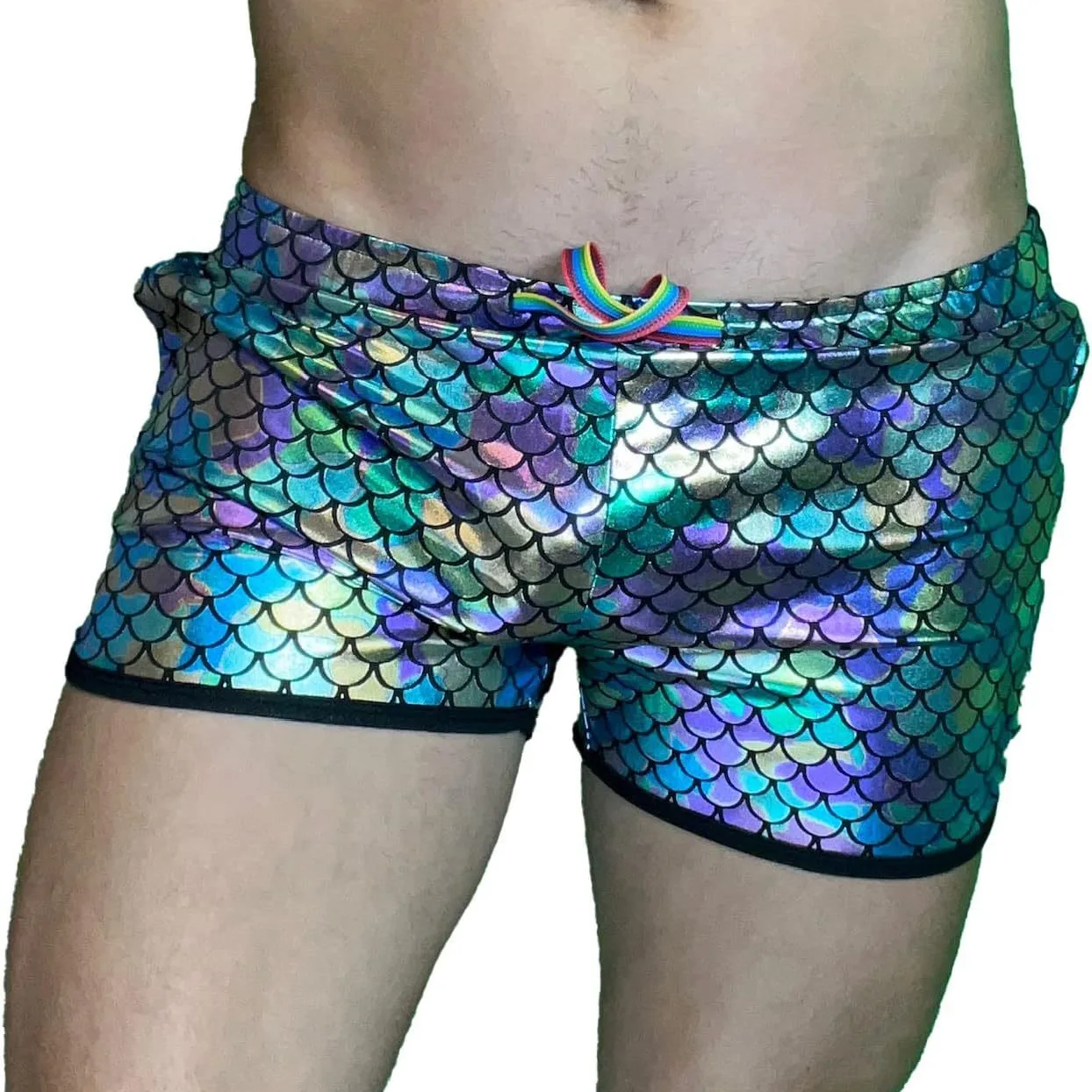 Summer and Autumn Leisure Commuting Outdoor Running Loot Carnival Party Rainbow Panda Fish Scale Patterned Shorts for Men