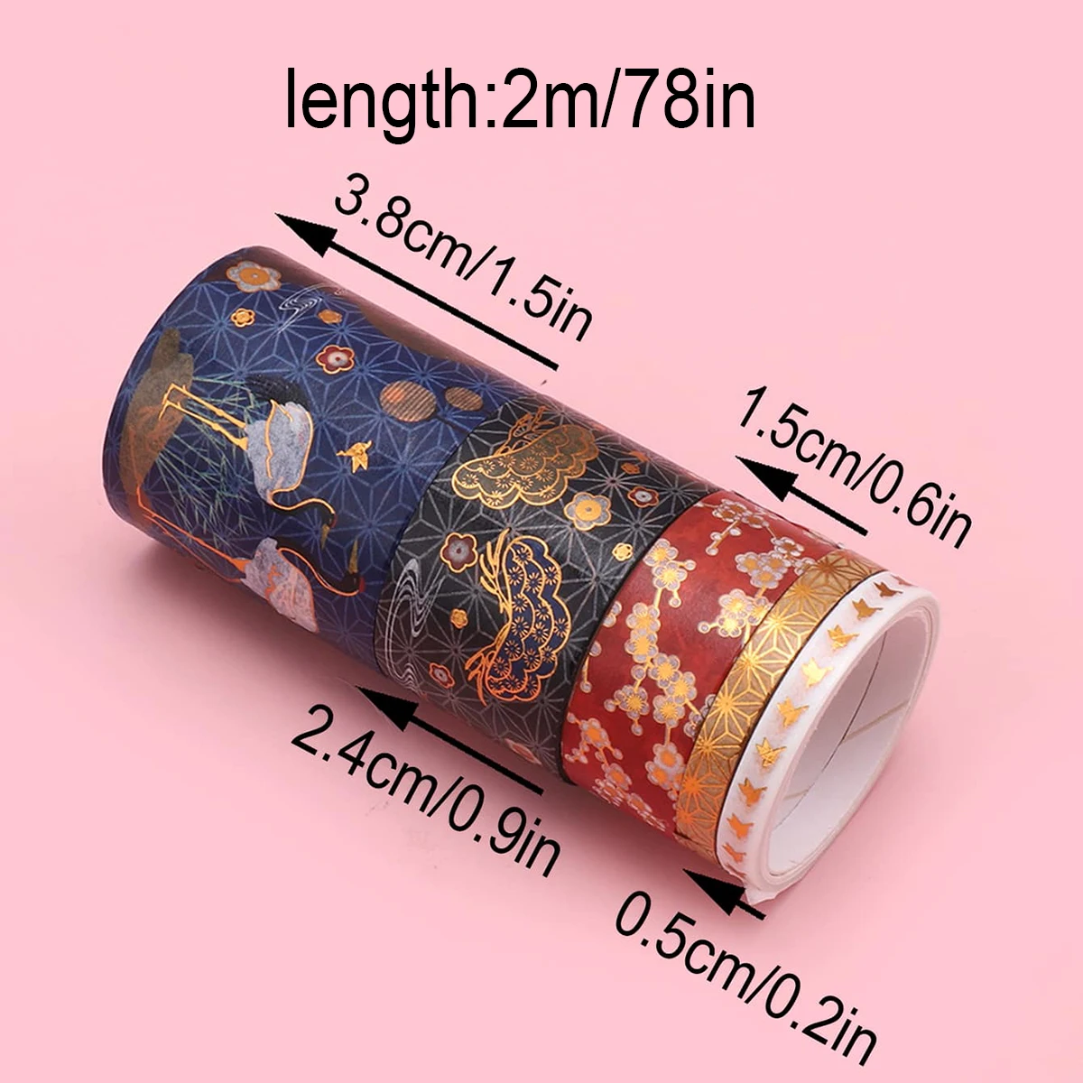 5 Rolls of Flower Gold-Stamped Patterned Washi Tape, Creative Animal Print Decorative Tape, Scrapbook Stationery Decoration