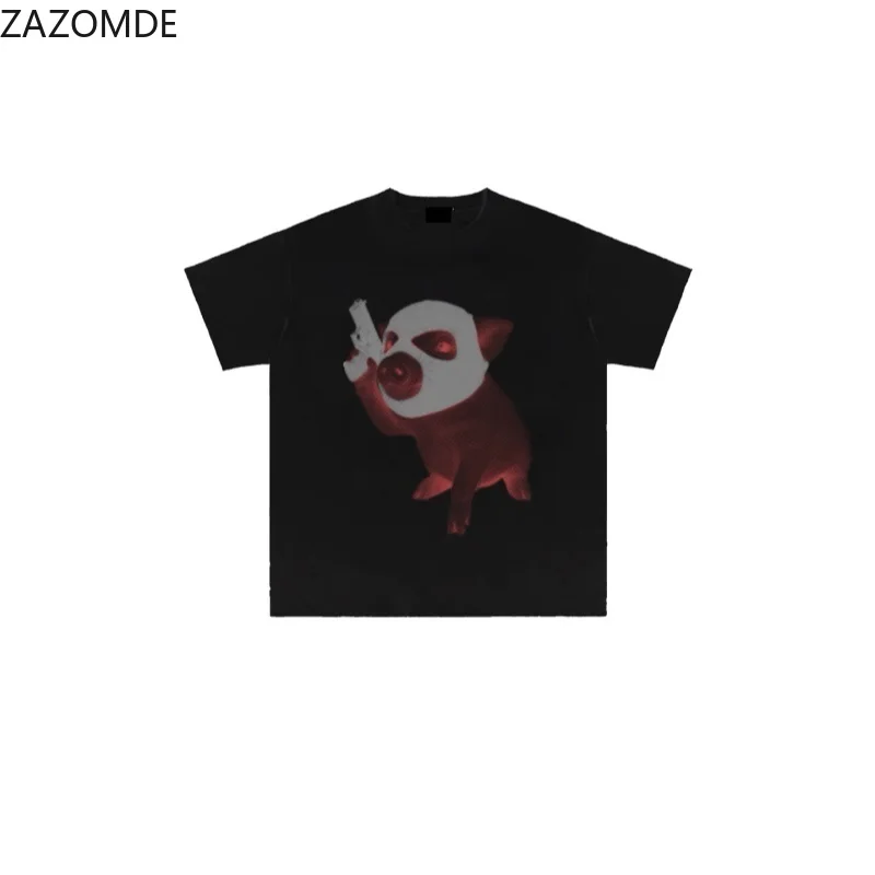 ZAZOMDE Unique Crewneck T-shirt Unisex Oversized Short Sleeve Tees Grunge Punk Casual Street Fashion Soft Cotton Apparel