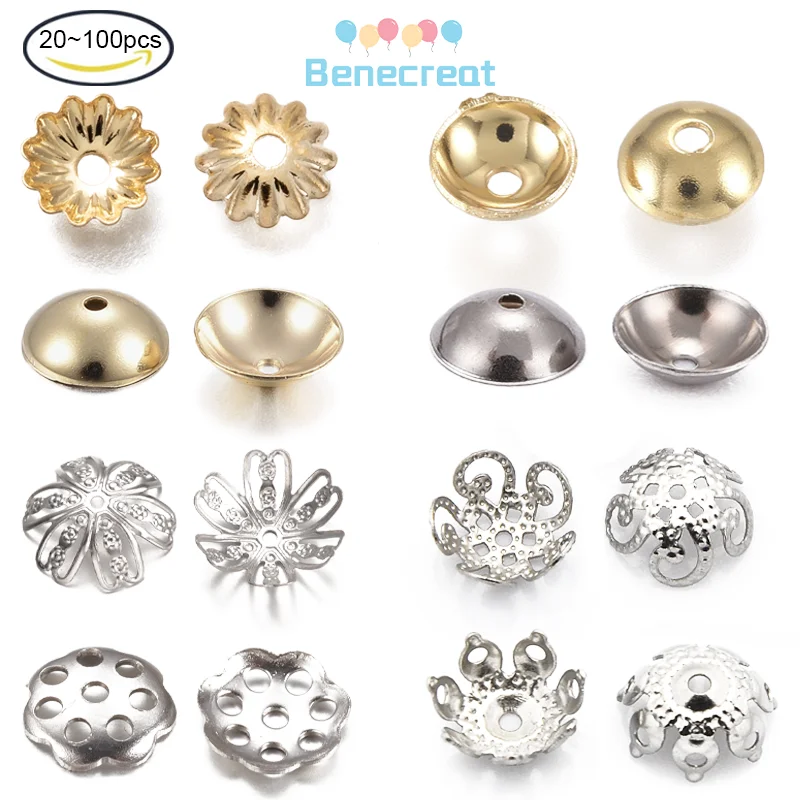 5-100PC Flower Bead Caps Stainless Steel Spacer Bead Cap Spacers for Bracelet Necklace Jewelry Making Stainless Steel Color