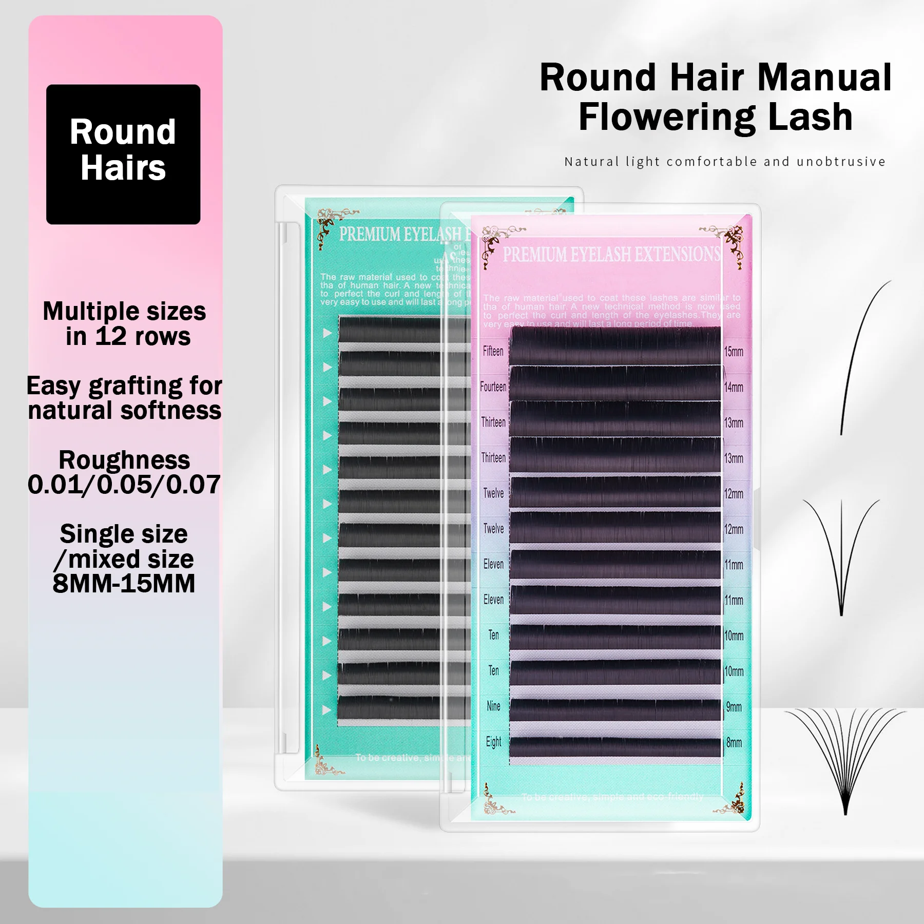 

12 Rows Single Round Hair Large Capacity Natural Simulation Grafting Daily Matte False Eyelashes Comfortable Wear Easy To Apply