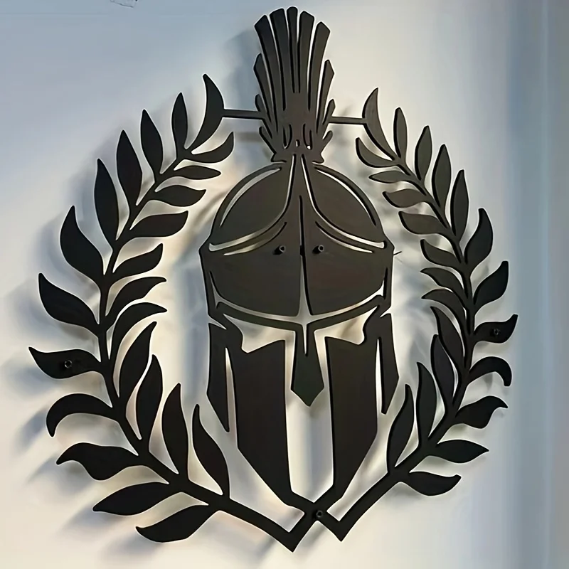 Spartan Warrior Helmet Metal Wall Decor - Detailed Gladiator Sculpture for Man Cave, Ancient Greek History Buff Gift