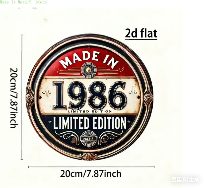 Vintage Made In 1986 Limited Edition Round Metal Sign, Retro 38th Birthday Commemorative Aluminum Wall Art, Rustic Home Decor, U