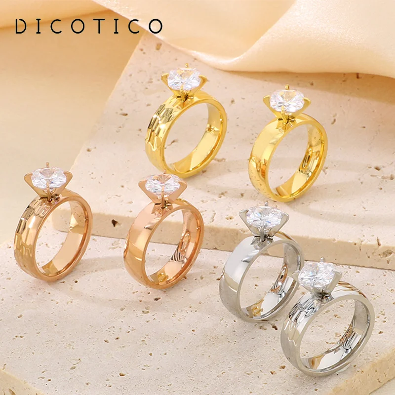 Trendy Shiny Zircon Stainless Steel Rings For Women Girl Fashion Elegant Gold Silver Color Party Wedding Jewelry Gifts