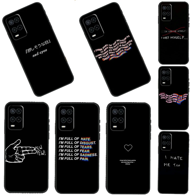 Sad depression Black Word For OPPO A5 A9 A31 A53 2020 A83 A91 A93 A15 A3S A5S A54 A74 A94 A52 A72 A53S Phone Cover