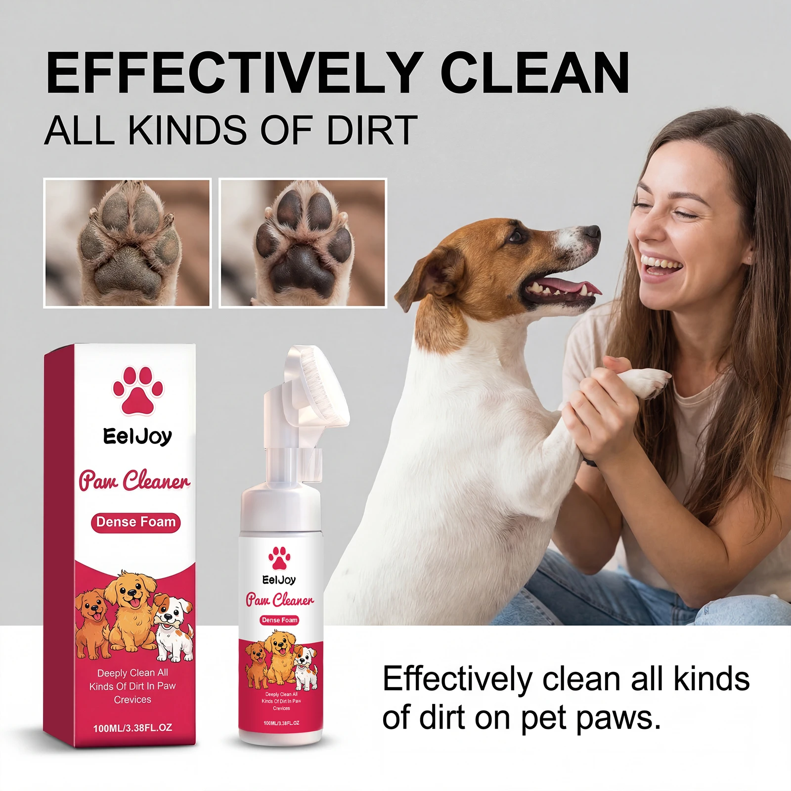 EelJoy Pet Paw Cleaner Foam Rinse Waterless Dense Rich Foam Residue Deep Clean for Home Travel Use Dog Cat Foot Care Liquid 100g