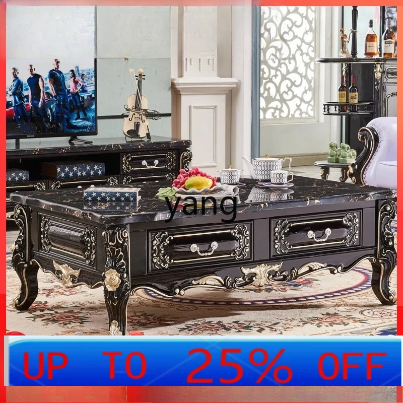 

LH coffee table black solid wood tea table marble living room coffee table household light luxury villa
