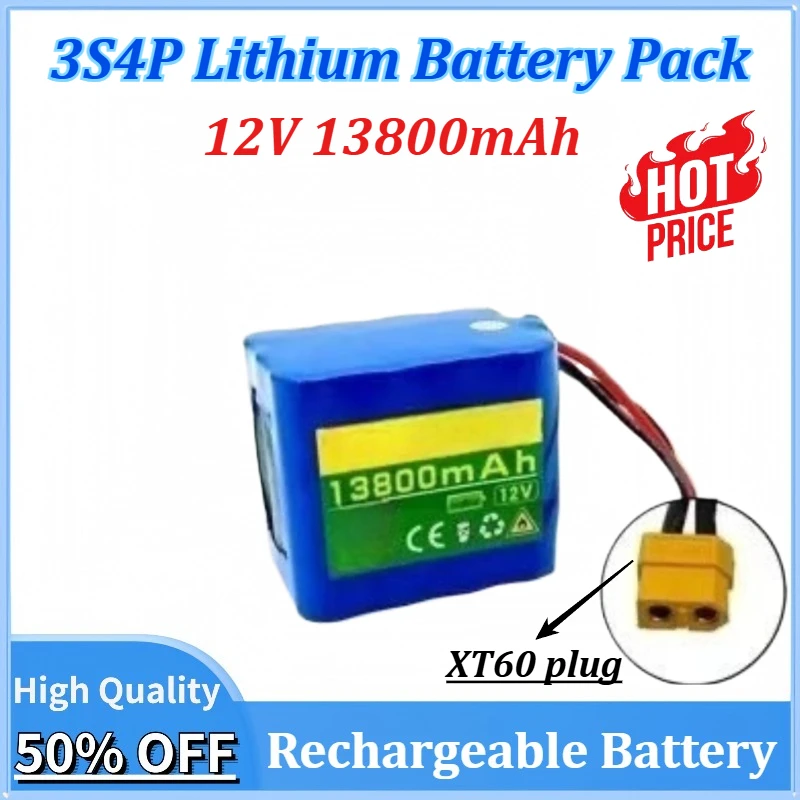 

Newly Upgraded 12V 13800mAh 3S4P 18650 Lithium Battery Pack Rechargeable Battery for Electric Boat Uninterrupted Power Supply