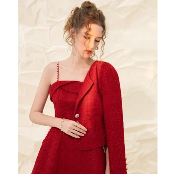 الرجعية اللؤلؤ حبال فستان تويد...