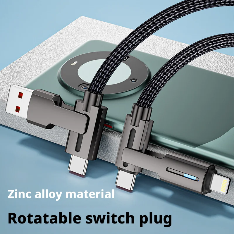 ANSEIP 4 في 1 100 واط 2 متر USB نوع C كابل البرق شحن سريع سلك بيانات الهاتف آيفون 7-17 سامسونج الهاتف USB-A سلك شاحن