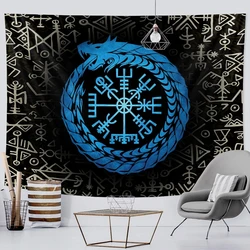 Home Decor Tapestry Viking Mysterious Symbols  Psychedelic Scene Wall Hanging Boho  Raven Sofa Blanket