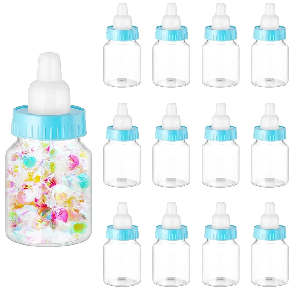 12Pcs Baby Bottle Baby Shower Favor Plastic Candy Bottle Mini Feeding Bottle for Birthday Baby Shower Gift Decor