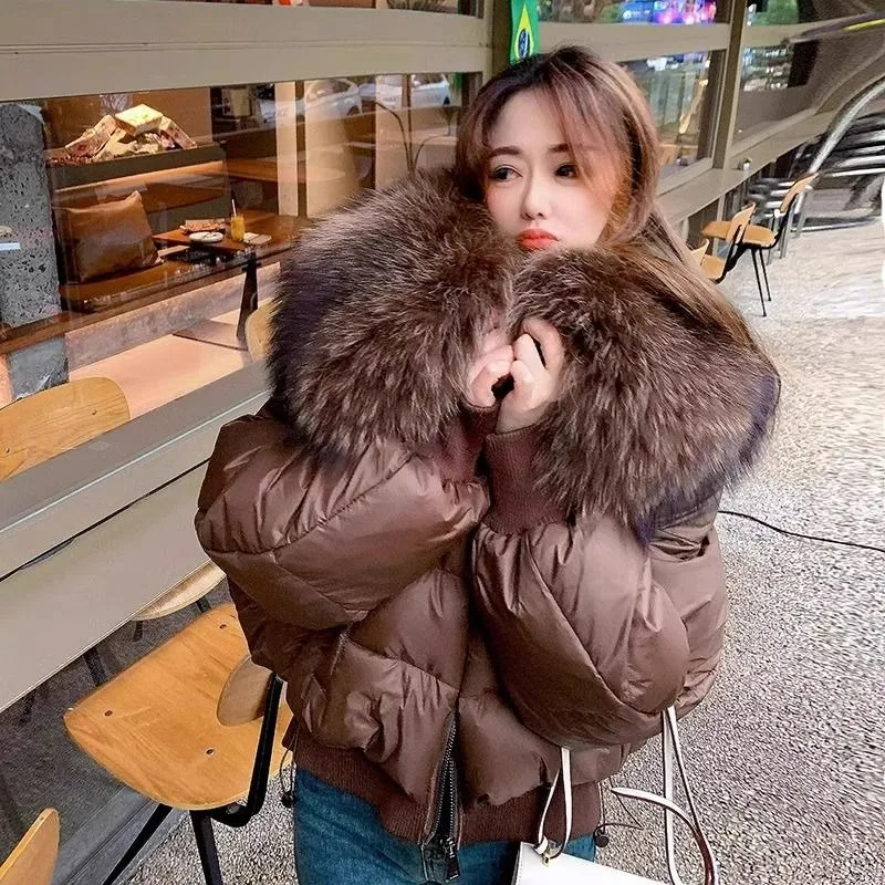 2023 New Women Down Jacket Winter Coat Female Oversized Leopard Collar Top Grade Parkas Loose Outwear Cozy Fashion Overcoat