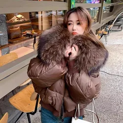 2023 New Women Down Jacket Winter Coat Female Oversized Leopard Collar Top Grade Parkas Loose Outwear Cozy Fashion Overcoat