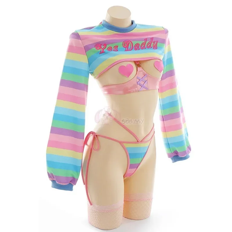 الأرنب فتاة تأثيري حلي المرأة مثير انقسام الصدر مجموعة الملابس الداخلية مخطط كم طويل ملابس السباحة ثوب السباحة زي حفلة الهالوين