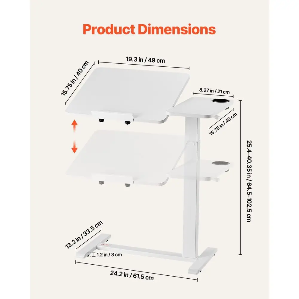 مكتب كمبيوتر محمول متنقل بارتفاع قابل للتعديل مع سطح مائل وحامل أكواب، طاولة محمولة فوق السرير للمنزل والمكتب والدراسة - أبيض #3