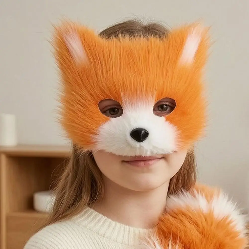 Plush Fox Cosplay Mask Fluffy Fox Tail Costumes Props Fuzzy Fox Mask for Costume Party Anime Convention Animation Lovers Gift