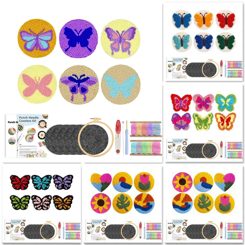 

Coasters Magic Embroidery Kit Craft Punch Needle Geometric Needle Kit Tufted Rug Making Set for Adults Kids Beginners Starter