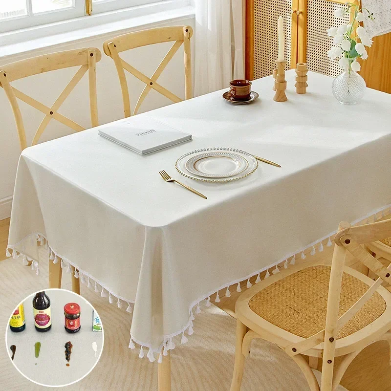 Cotton linen tablecloth waterproof oil free wash cream style simple  Yar3524