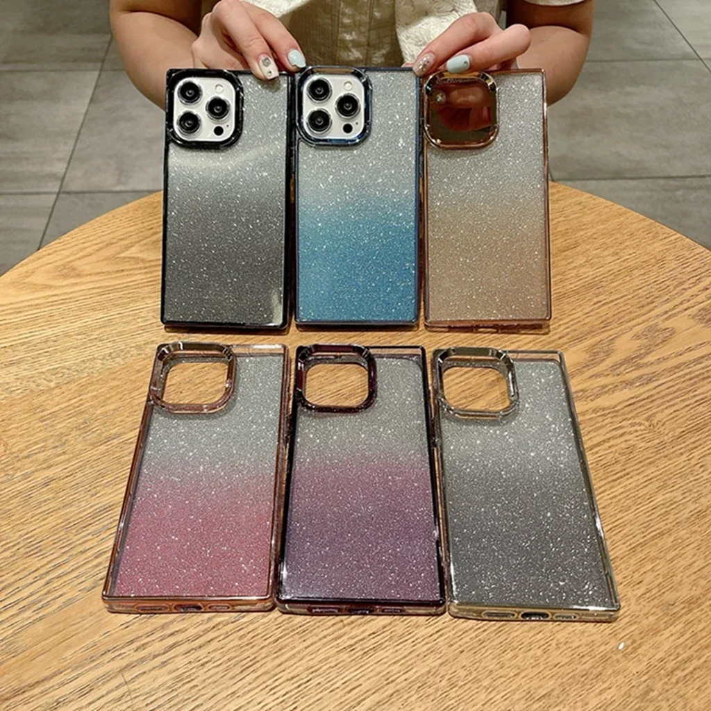Elegante Blingbling Glitter Paper Jam colorido gradiente serie rectángulo funda de teléfono para iPhone 15 14 13 12 11 Pro Max Plus