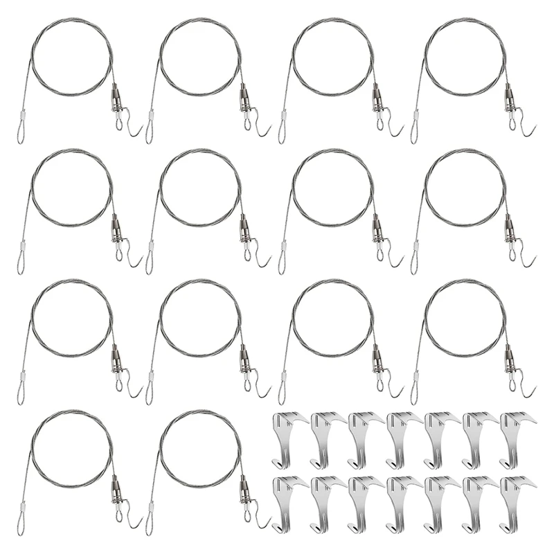 견고한 그림 레일 걸이식 시스템, 최대 부하 용량 조절 가능 와이어 후크 키트, 루프 포함 3 피트 길이 케이블, 88 Lb (40Kg)