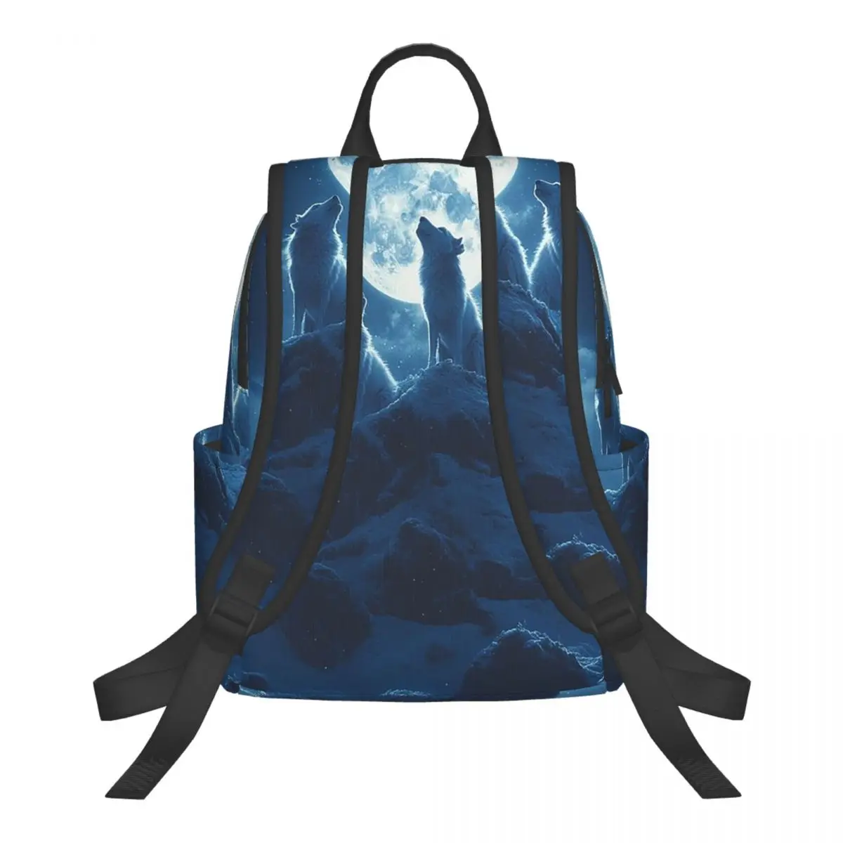 Blue Moon And Wolves Design Student Backpack School Bag Hiking Travel Daypack for Boys Girls Bookbag Shoulder Bags