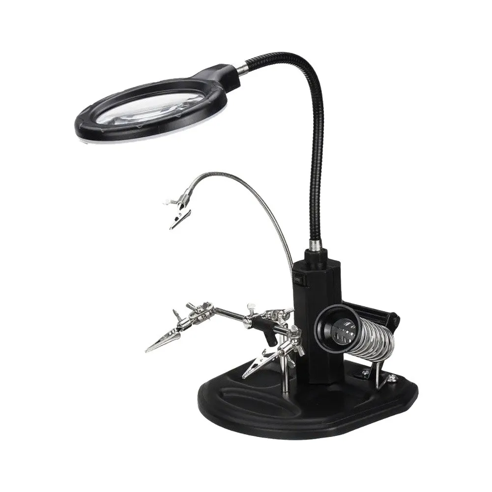 LED Light Helping Hands Magnifier Station With Auxiliary Clamp For Alligator Clips Soldering Iron Holder For Electronics Repair