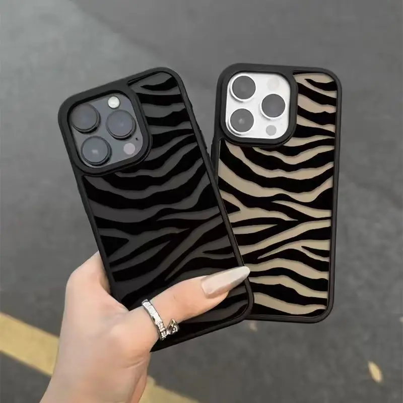 Fashion Zebra Stripes Silicone Case For iPhone 15 12 13 14 Plus 11 16 Pro Max Mini 17 ProMax Air Matte hard Shockproof Cover