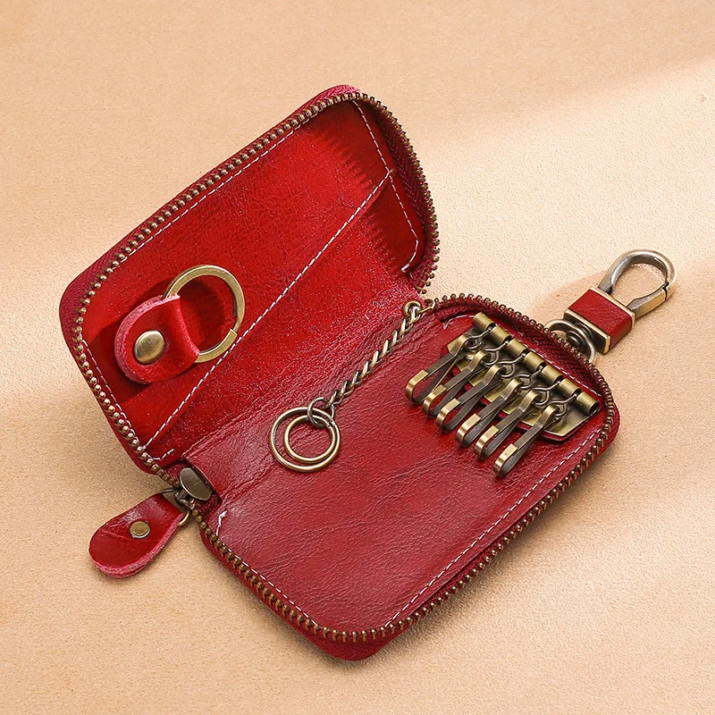 Fashion Genuine Leather Key Holder Wallet Unisex Solid Key Case Bag Organizer Bag Car Housekeeper Wallet Card Holder